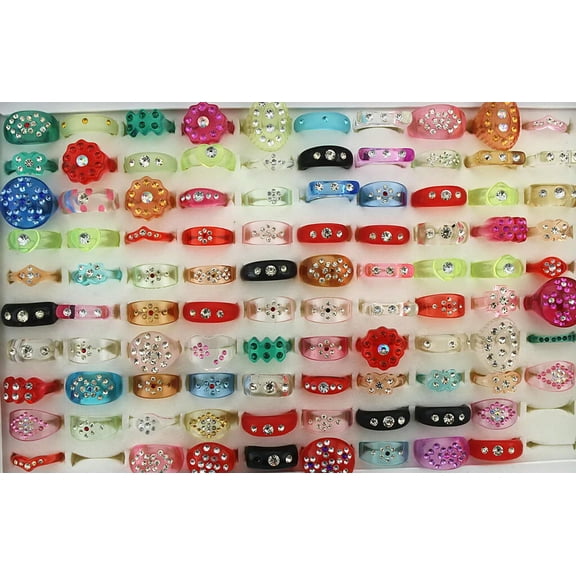 K-KED Bulk Lots 32pcs Assorted Resin Delicate Jewelry Clear Rhinestone Fashion Lady's Rings