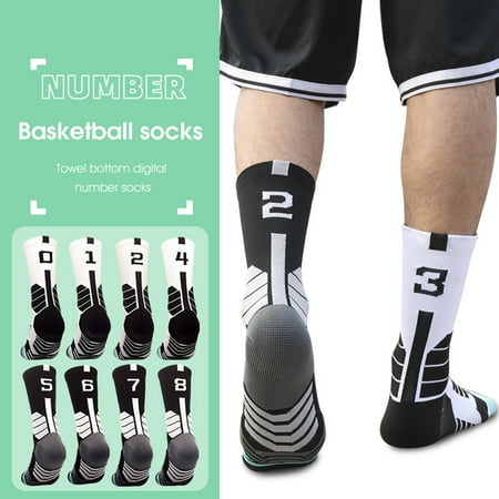 

Bluethy 1Pc Middle Socks Sweat Absorption Ribbing Mouth Number Design High Elasticity Basketball Socks for Sport