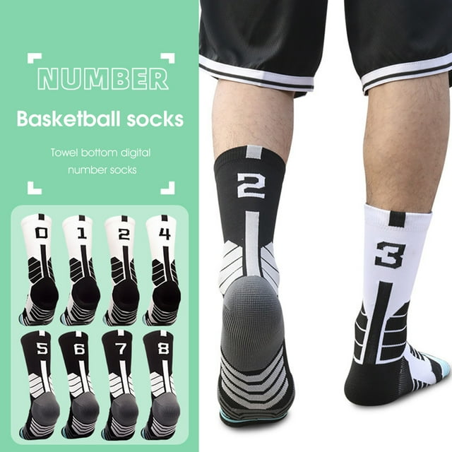 1 Pce Chaussettes Mi-Hautes Absorption de la Sueur Design Numéroté Haute Élasticité Chaussettes de Basketball pour Sport