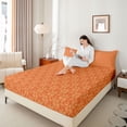 thumbnail image 4 of Feelyou Adult Boho Dragonfly Twin Sheet Sets, Orange Damask Flower Bedding, 3-Piece, 4 of 7