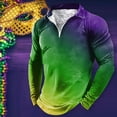 thumbnail image 2 of Bainana Color Block Men'S Mardi Gras Shirt Long Sleeve Zip Up Lapel Collar Tops Breathable Fashion Male Carnival Relax Fit Tshirt Green Size Xxxl, 2 of 4