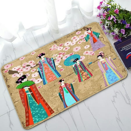 PHFZK Asian Doormat, Girl in Retro Costume Doormat Outdoors/Indoor Doormat Home Floor Mats Rugs Size 30x18 inches