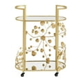 thumbnail image 3 of Weston Home Greenpoint Gold Finish Foliage Bar Cart with Mirror Top and Bottom, 3 of 8