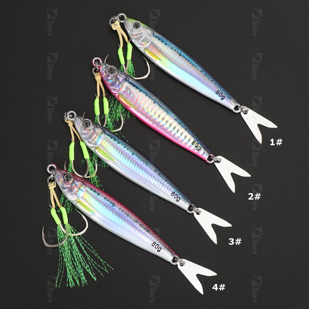 2PC Luminous Fishing Lures Jigs 40g/60g/80g Jigging Baits with Spoon and Hooks