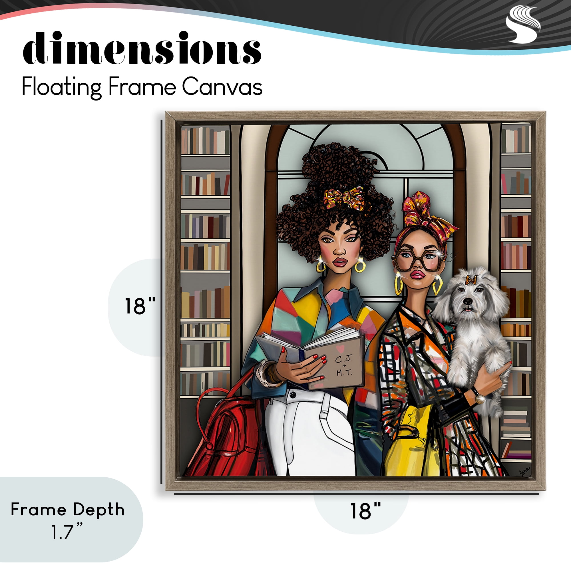 Stupell Industries Bookish Girls at Library Brown Framed Floater Canvas Wall Art, design by Tara Boone