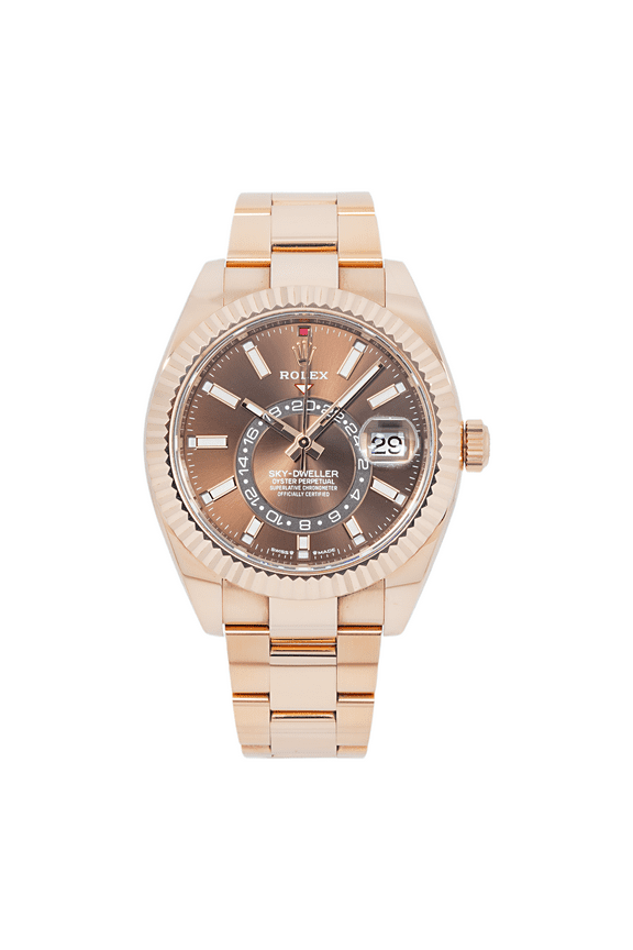 Pre-Owned Rolex Sky-Dweller 42MM 326935 Chocolate Dial Fluted Bezel 18K Rose Gold Oyster Bracelet