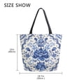 thumbnail image 5 of Open Top Canvas Tote Bag with Zipper Reusable Shopping Bag 13.5x15" Roomy Carryall Blue and White Porcelain-style, 5 of 9