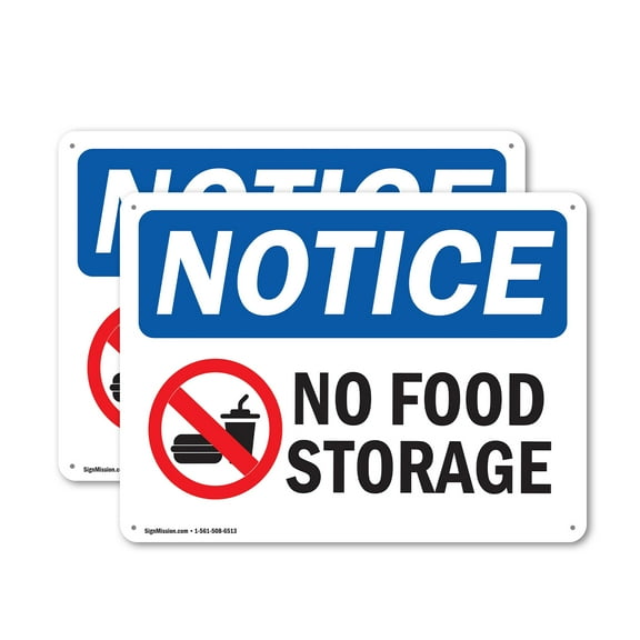 (2 Pack) No Food Storage OSHA Notice Sign 18 Inch X 12 Inch Indoor / Outdoor Rust-Free Aluminum Metal Signs for Workplace, Workshop, and Construction Site, Made in the USA