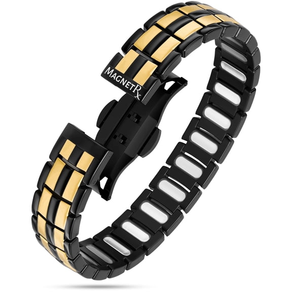 MagnetRX® Magnetic Bracelets for Men - EllipseMAX 5X Strength 5,000 Gauss Magnets - Premium Titanium Mens Magnetic Bracelet & Adjustable Length (Black/Gold)