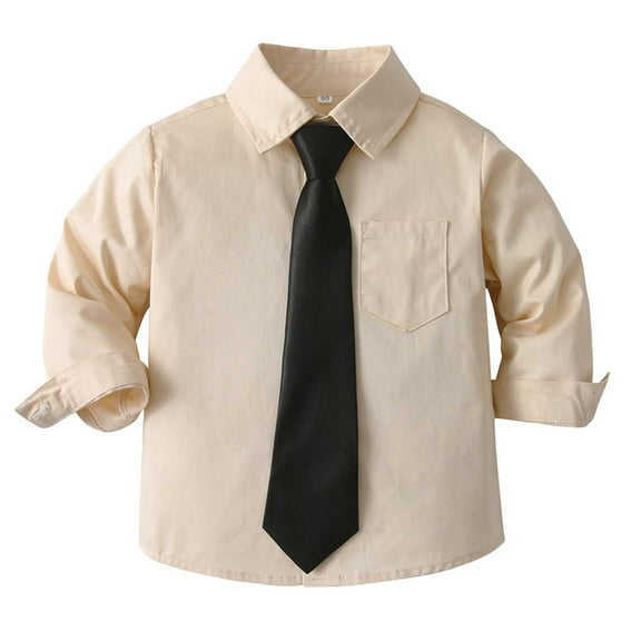 TOOYOU Boys Shirt Child Shirt Solid Long Sleeve Toddler Kids Gentleman Lapel Button Tops Size 2-3 Years Beige