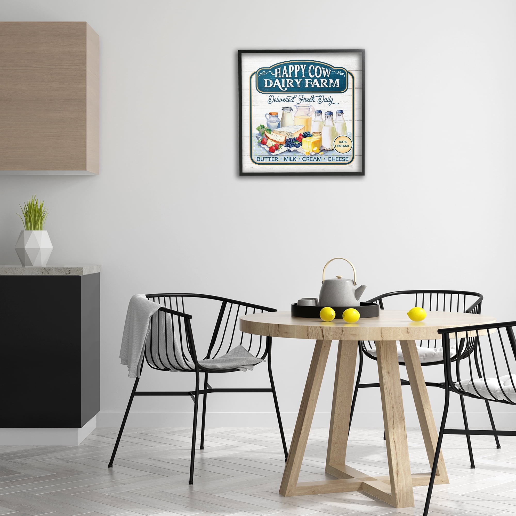 Stupell Industries Happy Cow Farm Food & Beverage Painting Black Framed Art Print Wall Art, 24 x 24