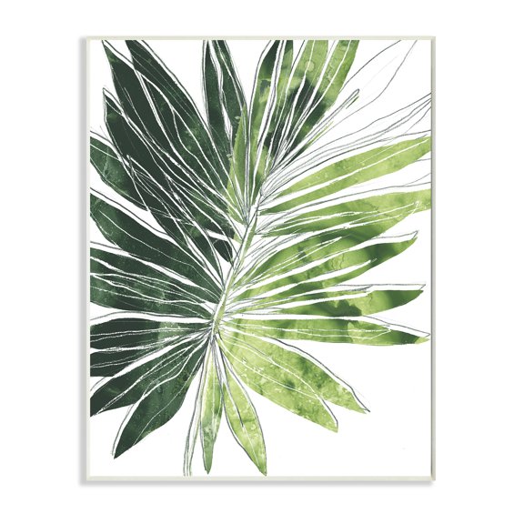 Green Pop Palm Leaves Expressive Linework Wood 10 in x 15 in Framed Painting Art Prints, by Stupell Home Décor