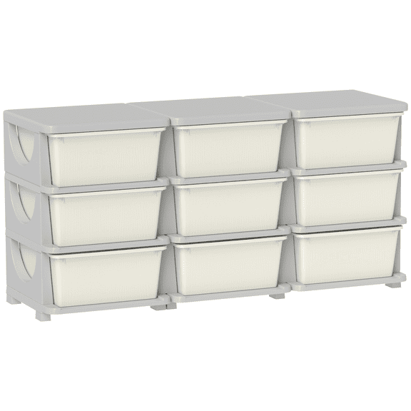 Storage Unit, 3 Tier 9 Drawer Toy Organizer, Cream White, Childrens Dresser for Toys & Clothes, Nursery Storage, 29.5" Wide