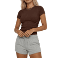 thumbnail image 4 of Sundazz Slim Fitted T Shirts for Women Short Sleeve Ruched Crop Tops Summer Basic Tees, XS-XL, 4 of 8
