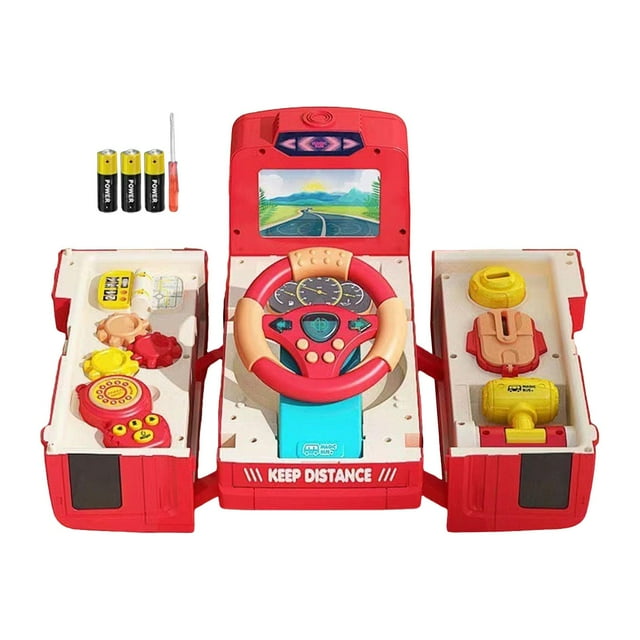 Lipstore Bus Toy Driving Bus Toy Steering Wheel Toy Education Pretend Play with Sound and red
