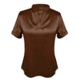 thumbnail image 5 of Endives Womens Satin T-shirt V Neck Short Sleeve T Shirt Elegant Blouse Womens Top Summer Outfits Brown, 5 of 7