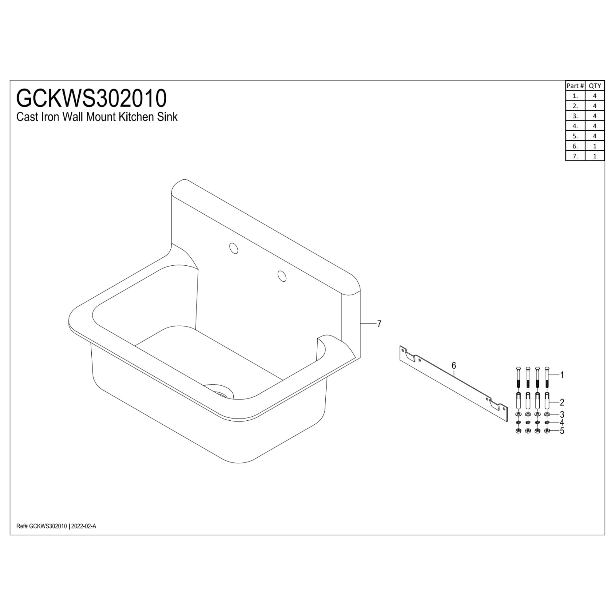 Gourmetier GCKWS302010 Petra Galley 30" x 20" Cast Iron Wall Mount Kitchen Sink, White
