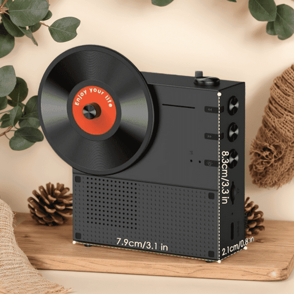 Qoosea Portable Bluetooth Speaker Vintage Record Ornament Wireless Bluetooth Speakers,Support USB/TF Card/AUX,Bluetooth 5.3,1200mAh Battery Capacity