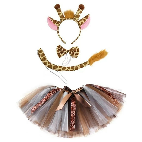 WOYY Toddler Girls Fawn Party Performance Tutu Skirt Headband Tail Outfits, Sizes 1-8