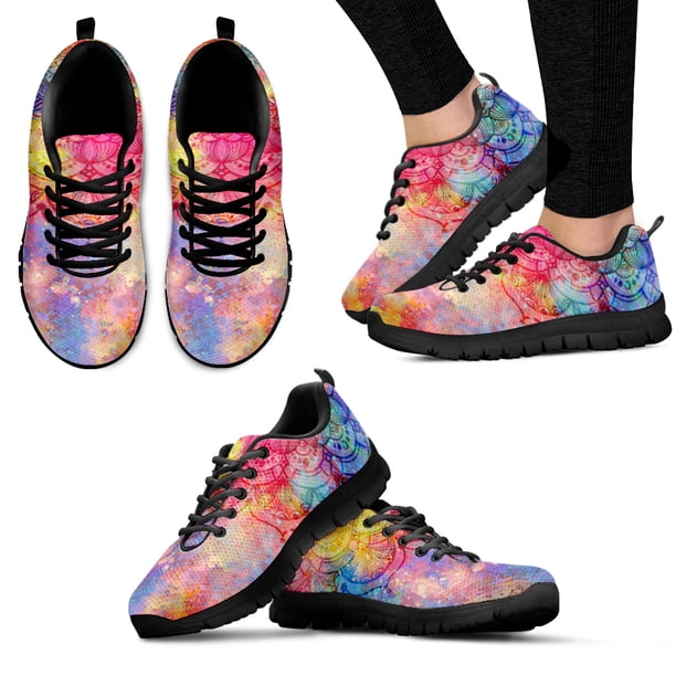 Zapatillas deportivas informales con estampado floral de mandala bohemio de marca, diseño psicodélico de cielo estrellado, zapatos con cordones