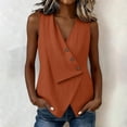 thumbnail image 3 of Womens Tops Gsakboxl Women Casual V‑Neck Button‑Decorated Sleeveless Linen Tank Top Blouse Orange L, 3 of 7
