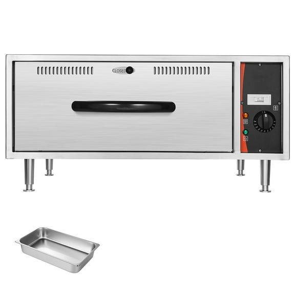KFFKFF Commercial Electric Drawer Warmer, Single-Drawer Stainless Steel Food Heating Unit, Freestanding Warming Drawer Cabinet with Adjustable Temperature Range of 85°F–185°F, Ideal for Restaurants