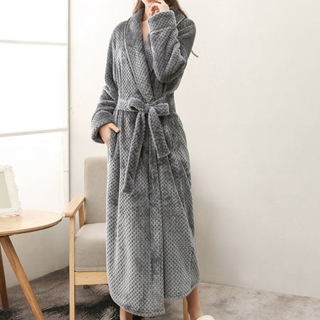 Sexy Lingerie For Women Women S Robe Bathrobe Solid Coat Sleeved Long Clothes Winter Lengthened Splicing Home Color  Gray Women s Intimates XL