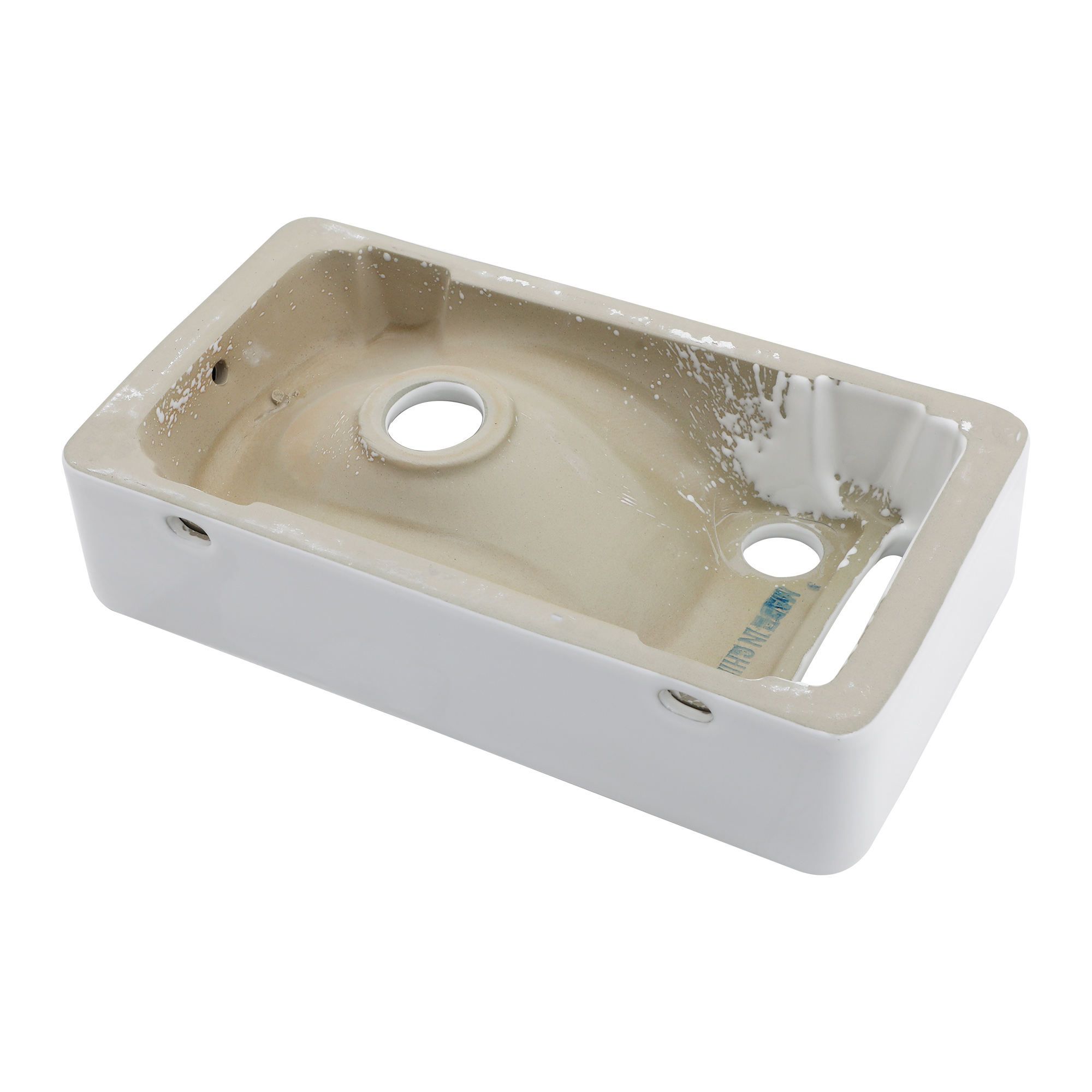 Logmey 15"x8" Porcelain White Bathroom Ceramic Sink Rectangular Wall Mount Sink, Pre-Drilled Faucet Hole