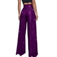 thumbnail image 5 of Kopltyrfg Sequin Pants Women Holiday Party Elastic Waist Sparkly Palazzo Trousers Carnival Evening Club Disco Straight Leg Glitter Bottom (Purple,L), 5 of 5