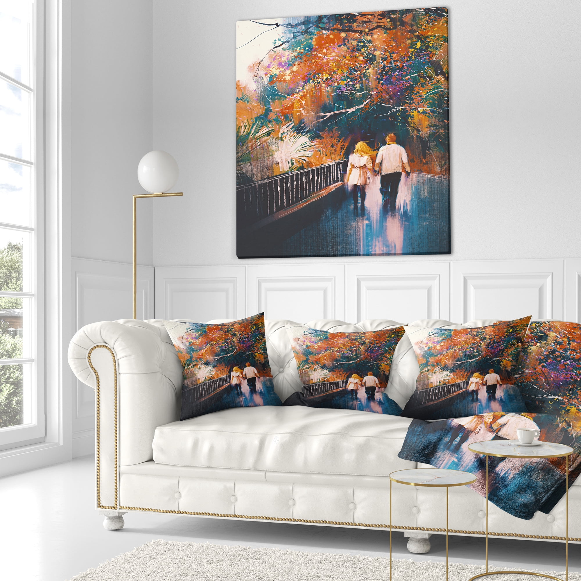 Designart Couple Walking Holding Hands - Landscape Printed Throw Pillow - 18x18