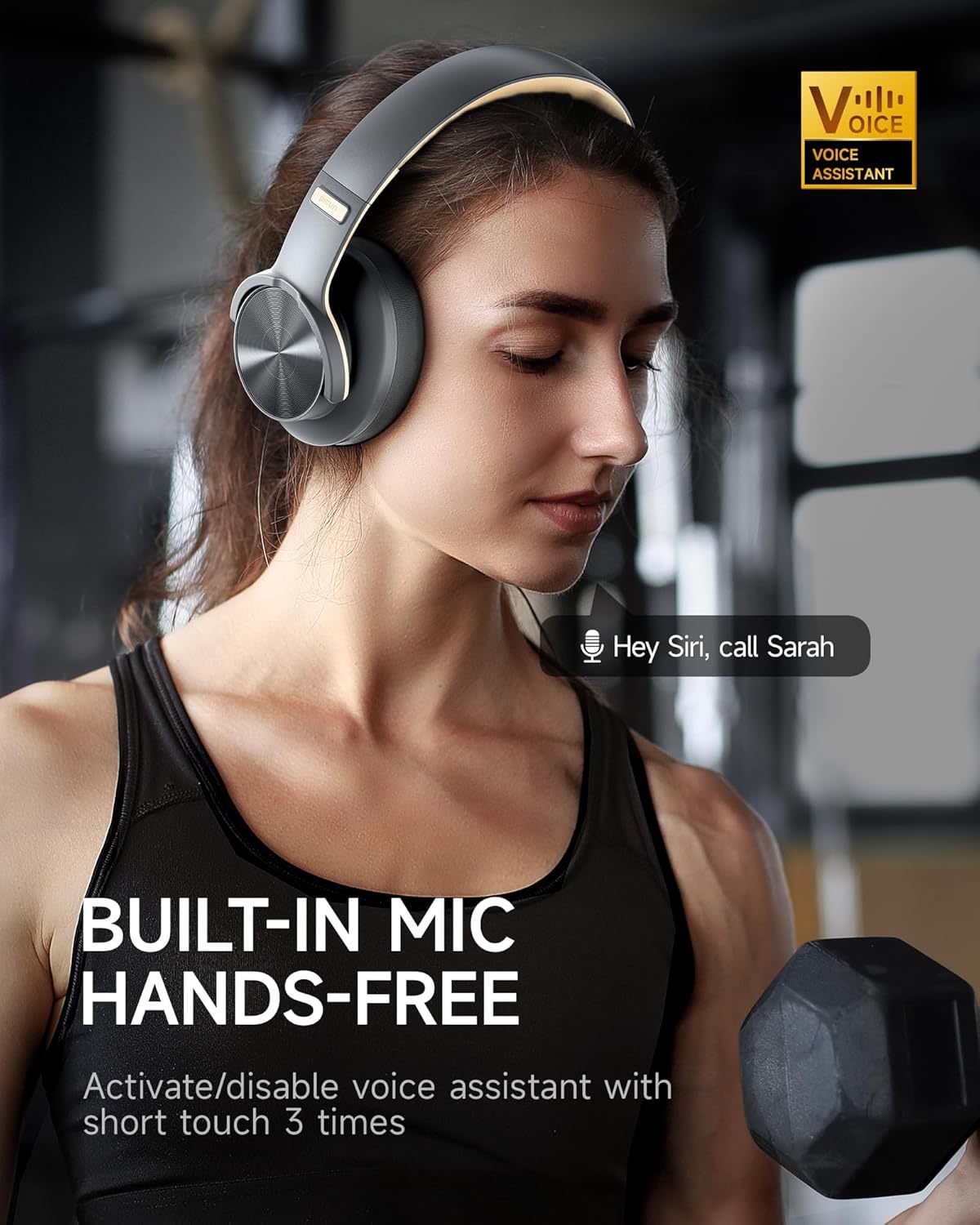 Picun B8 Bluetooth Headphones, 120 Hours Headphone Wireless Bluetooth, Hands-Free Calls, 3EQ & Game Mode, Foldable Headphones Over Ear for Travel Home Office Cellphone PC Ashen Golden