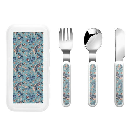 

Bingfone Underwater Animals and Flowers Print Toddler Utensils Kids Silverware 3pcs Safety Stainless Steel Toddler Fork Spoon Knife Set Children Flatware Set