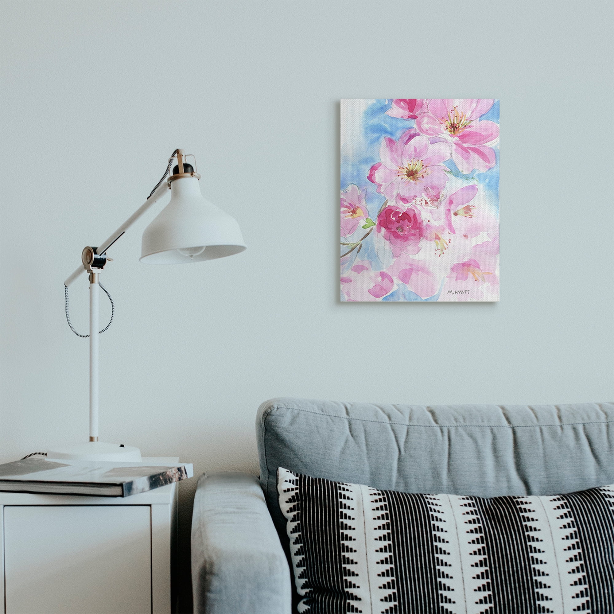 Stupell Industries Cherry Blossom Pink Florals Blooming over Blue Canvas Wall Art, 16 x 20, Design by Melissa Hyatt LLC
