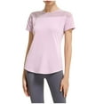 thumbnail image 2 of Womens Clothing Homenesgenics Womens Tops under $10 Women's Solid Round Neck Mesh Style Back Hollowed Out Loose Drying Short Sleeved T-Shirt Purple M, 2 of 6