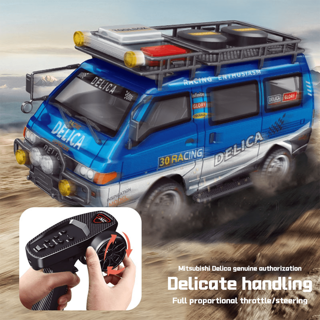 1/24 Scale RC Van, 2.4GHz 2WD Full-Scale Rear-Wheel Drive Delica RC Drift Car with 6km/h High Speed, Front Lights, USB Rechargeable Remote Control Crawler for Adults