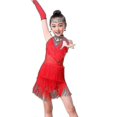 thumbnail image 4 of Trajes de baile para niñas, vestido de cha cha, falda de tango para niños, ropa de carnaval, ropa de baile, disfraces de salsa latina, vestido de baile con borlas, 130 rojo, 4 of 4