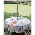 thumbnail image 3 of Outdoor Tablecloth with Umbrella Hole Zipper Navy Blue Coastal Round Tablecloth 54" Waterproof Outside Table Cloth Coral Turtle Starfish Jellyfish Patio Table Cover Tablecloths for Picnic Party, 3 of 8