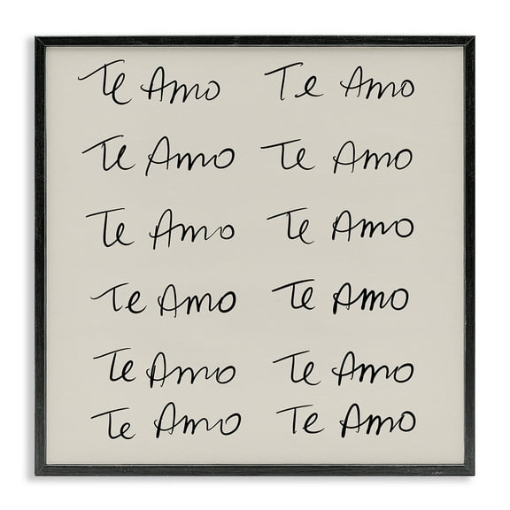 Stupell Industries Te Amo Repetitivo Inspirational Quotes & Sayings Drawing Black Framed Art Print Wall Art, 12 x 12