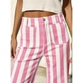 thumbnail image 4 of Womens Cropped Striped Pants Casual High Waisted Stretchy Straight Leg Denim Pants with Pockets, 4 of 6