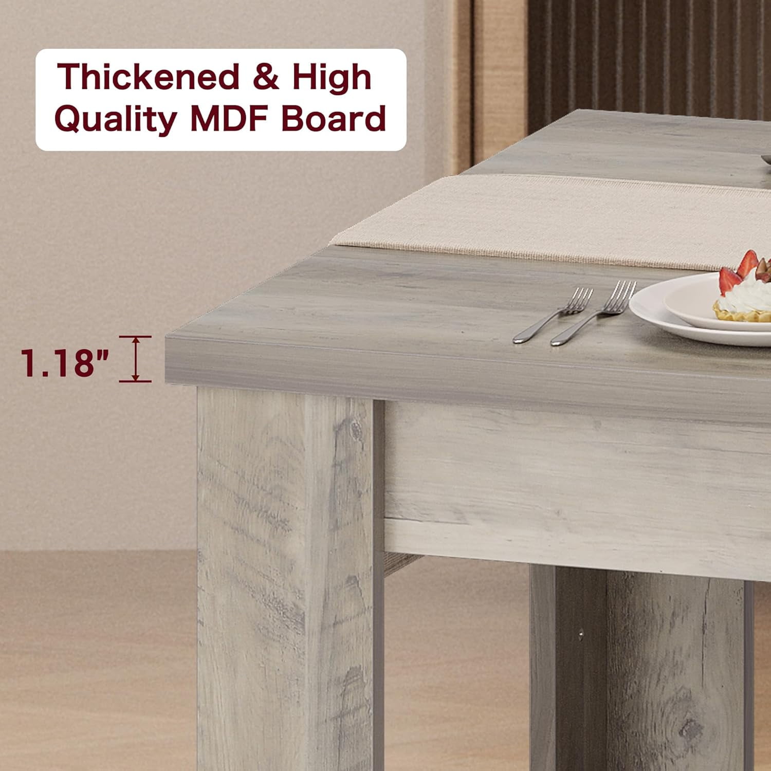 Dining Table for 4-6, 63" Wood Farmhouse Rectangular Thickened Dinner Dining Room & Kitchen Table for 4 for Apartment, Small Space, Rustic Gray