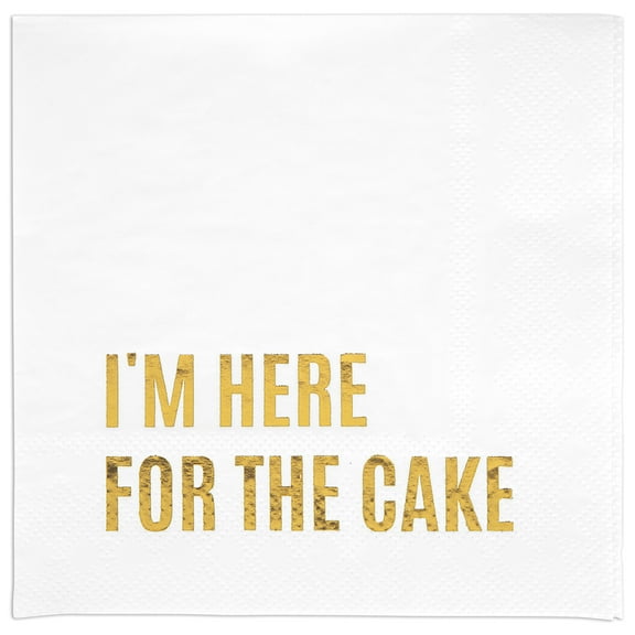 Koyal Wholesale Gold Foil I'm Here For The Cake Saying Cocktail Napkins, 5-Inch Bulk 50-Pack Count 3-Ply
