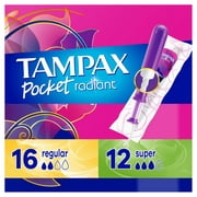 Tampax Pocket Radiant Tampons with LeakGuard Braid, Duo Pack Regular/Super Absorbency, 28 Ct