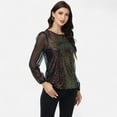 thumbnail image 4 of Women's Sheer Mesh Long Sleeve Top with Sequin Front Panel and Crew Neckline - Large, Multicolor, 4 of 7