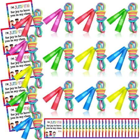 24 Set Back to School Gifts for Student 7.2 Feet Jump Rope for Kids First Day of School Rainbow Adjustable Nylon Skipping Ropes Gift Cards for Classroom Outdoor Party Games
