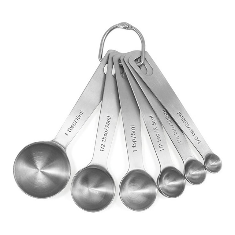 Measuring Spoons, Stainless Steel Teaspoon Measuring Spoons Set of 6 Piece  1/8 tsp, 1/4 tsp, 1/2 tsp, 1 tsp, 1/2 tbsp & 1 tbsp for Measuring Dry and