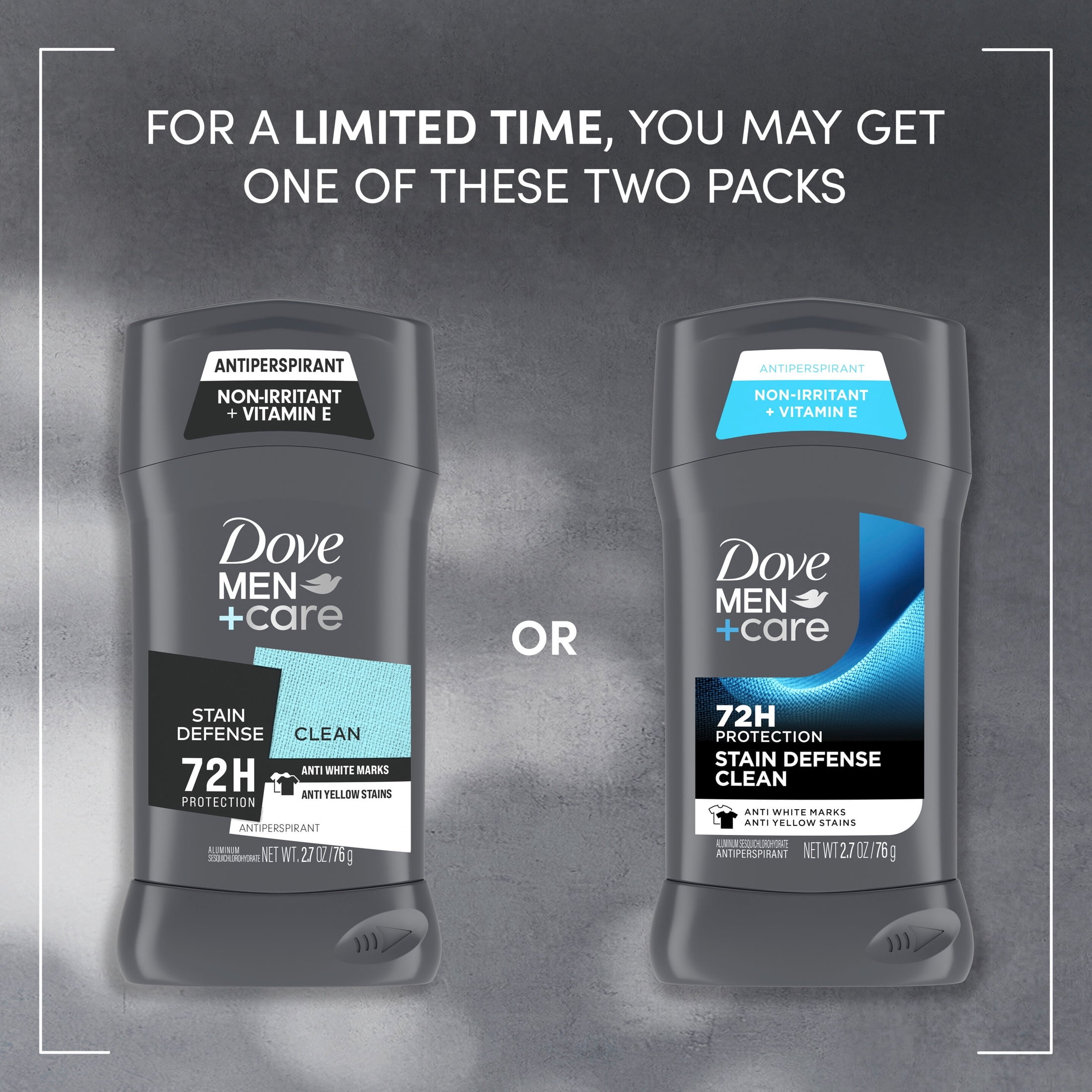 (2 pack) Dove Men+Care Deodorant Stick for Men, Anti-white Marks & Anti-yellow Stains Stain Defense Clean with 72-hour Sweat and Odor Protection, 2.6 oz Twin Pack