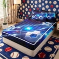 thumbnail image 2 of Meiyoeat Neon Soccer Ball Pattern Zipper Twin Comforter Sets with Fitted Sheet and 2 Pillowcases for Sports Fans, Futuristic Light Print Zipper Bedding Set, Blue Black,4-Piece,Black Reversible, 2 of 6
