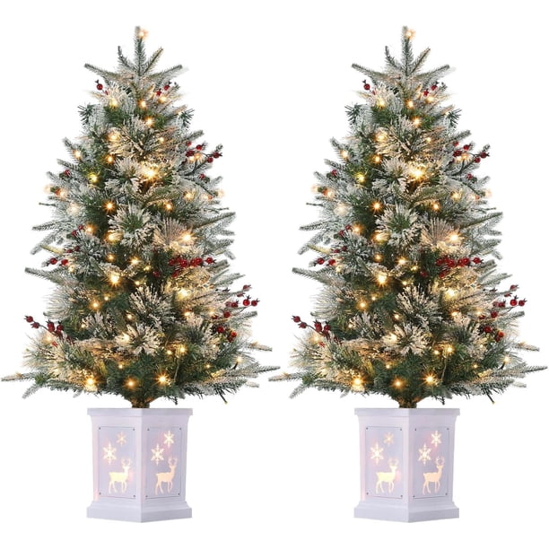 2pcs 3 ft mini prelit artificial christmas tree con 78 LED lights para indoor y outdoor decorations
