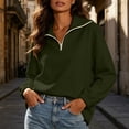 thumbnail image 5 of ClodeEU Women's Half Zip Stand Collar Long Sleeve Sweatshirt,Casual Loose Solid Pullover Top Army Green,Women's Plus L, 5 of 8
