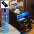 thumbnail image 3 of HNEBC Black Nightstand with Wireless Charging Station and Lights, 3 Drawers, Modern Bedside Table with Human Sensor for Bedroom, 3 of 10